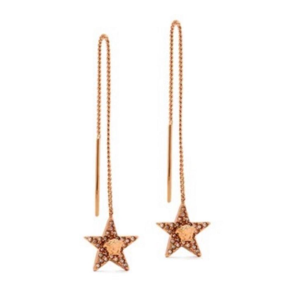 NIB Versace Medusa Crystal Star Gold Tone Charm Dangle Earrings $595